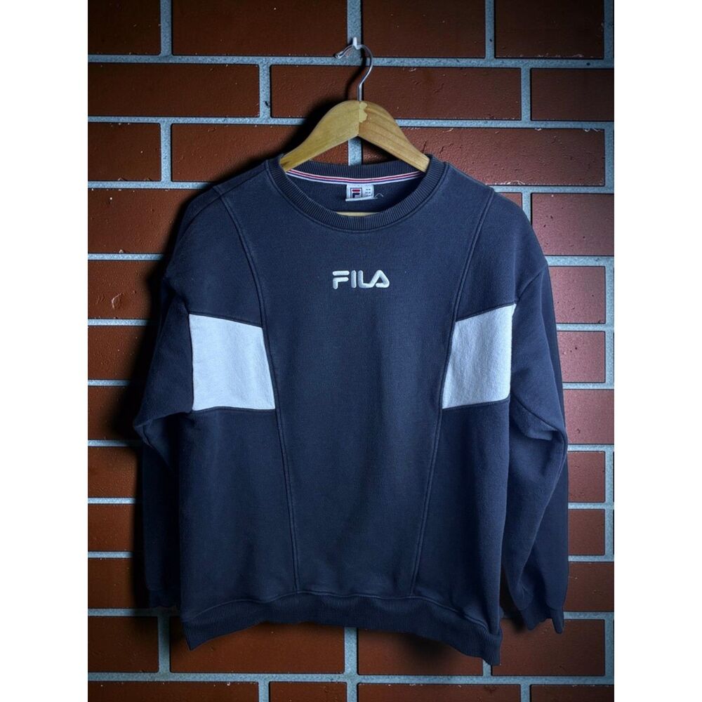 FILA Black White Colorblock Crewneck Sweatshirt Men's Medium